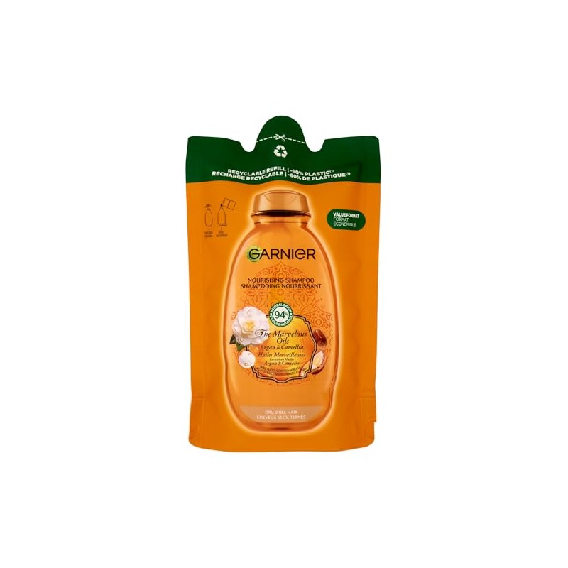 Garnier Ultra Wunderbare Öle Argan & Kamelie, Eco-Nachfüll-Shampoo, nährend, trockenes