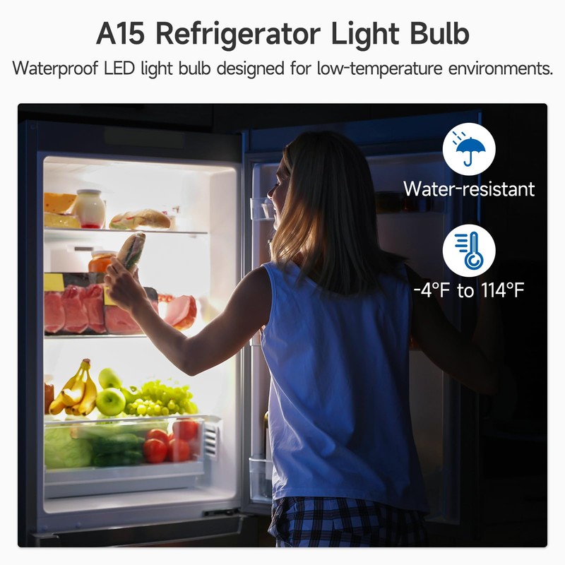 SHINESTAR Refrigerator Light Bulb,120V 40W Equivalent A15 Fridge Waterproof Bulbs,