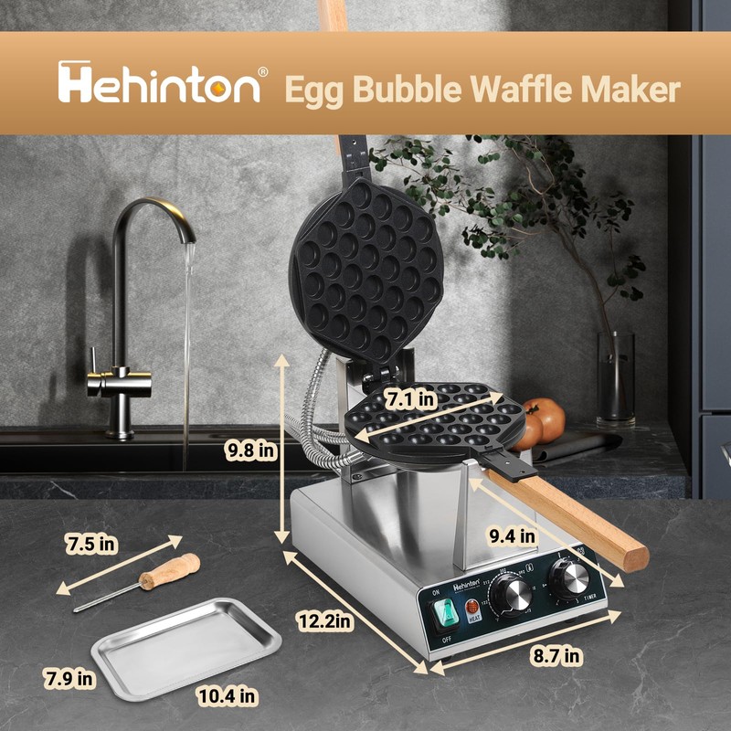 Hehinton® 110V Pro Commercial Bubble Waffle Maker 1400W | Stabilized
