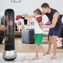 Children's Punch Bag Training, 145 cm Tumbler Sandbag with 2 Compartments, Inflatable and Foldable Boxing AAC for Training Karate Taekwondo Boys & Girls