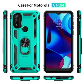SKTGSLAMY for Moto G Pure Case,with HD Screen Protector, [Military Grade] 16ft. Drop Tested Cover with Magnetic Kickstand Car Mount Protective Case for Moto G Pure, Mint