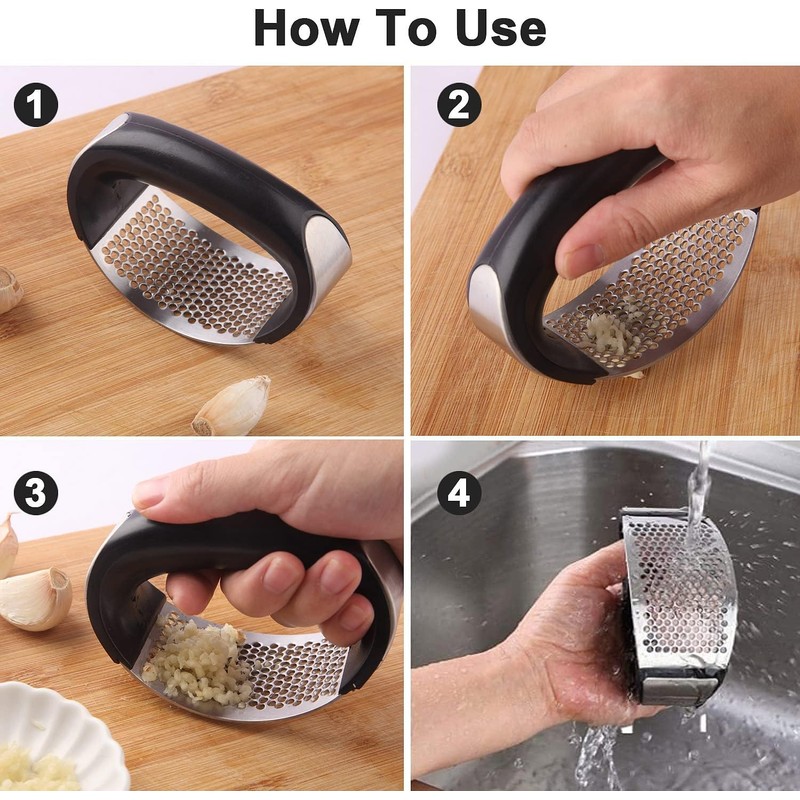 Easy-to-Use Garlic Press | 304 Stainless Steel Garlic Crusher &