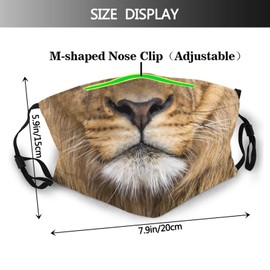 ENBBHZU Cool Lion Face Mask with 2 Filters, Animal Lion Mouth Face Masks Washable Reusable Balaclava for Men Women