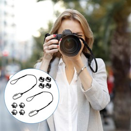 4 soportes para tornillos de correa de cuello de cámara de 1/4 pulgadas, 4 correas de cámara triángulo dividido, 2 correas de seguridad para cámara DSLR y cámaras profesionales sin espejo, Negro, 0.5