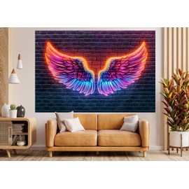 Neon Angel Wings Tapestry Pink Wings Brick Wall Hanging Tapestries Aesthetic Trippy Boho Psychedelic Funny Angel Wings Art Decor for Bedroom Living Room College Dorm 60X40 Inch