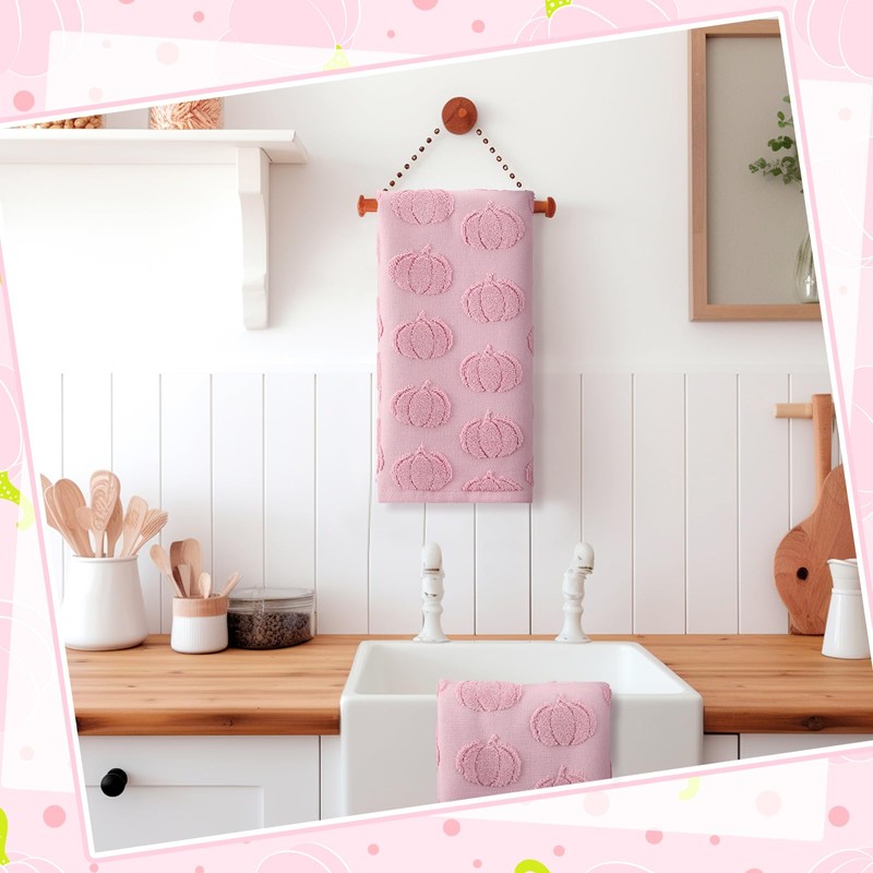 Mindsoft 2 Pcs Fall 3D Pink Pumpkin Jacquard Hand Towels