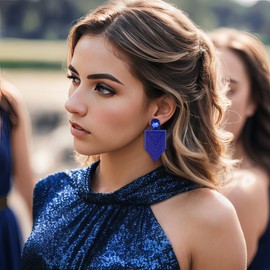 EVER FAITH Tassel Earrings Rhinestone Crystal Costume Large Bib Drop Chandelier Long Stud Earrings for Women Girls Clear, Crystal, No Gemstone