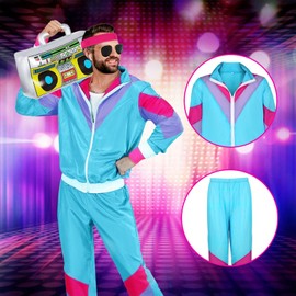 90s 80s Fancy Dress Men Women with Accessories 80s Shell Suit 80s 90s Fancy Dress Costumes for Men Couples Stag Do Outfit Disco 80s Dress up Costume Hip Hop Retro Tracksuit Adult Jacket Trouser (XL)