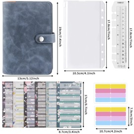 Mlife Ring Binder, Budget Planner - 26 Pieces Leather Notebook Folder with Clear Plastic Binder Envelopes, Budget Sheets, Label Stickers, Money Storage Money Book for Travel and Diary (Blue)