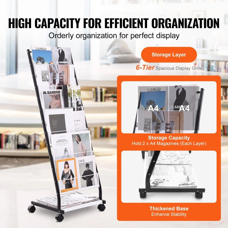 6-Tier Floor Standing Magazine Rack Display Stand Brochure and Newspaper