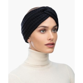 Eric Javits Knit Turban - Hair Turbans for Women - Merino Wool & Cashmere Blend Women's Head Wraps - Luxurious Open Head Wraps for Women - Soft & Stylish Head Coverings for Women (Black)