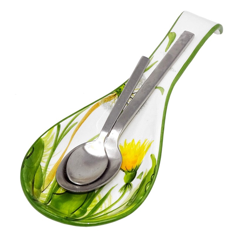 Lashuma Handmade Spoon Holder Ceramic Spoon Rest Dandelion Cutlery Tray