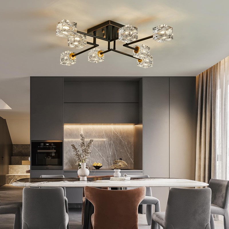 Qgiytp Modern 8-Light Semi Flush Mount Ceiling Light Fixture Black