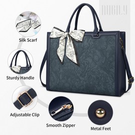 Laptop Bag for Women 15.6 Inch Laptop Tote Bag Waterproof Leather Computer Bag Business Lightweight Office Briefcase Large Shoulder Handbag Deep Blue