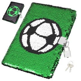 DOITOOL Football Pattern Journal Notebook Lock Diary Diary Notebook Lock Journal and Key Sequin