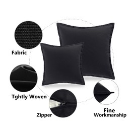 Adam Home Set of 4 Cotton Cushion Covers 45 x 45(18x18 inch) Square Solid Colour Sofa Cushion covers with Zip Closure for Office,Car,Couch,Living Room,Bedroom Décor (Pack of 4, Jet Black)