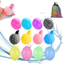 Cucue 12 Pack Reusable Water Balloons Fast Refillable for Kids Outdoor Activities, latex-free Kids Pool Beach Bath Toys, Self-Sealing Water Bomb Quick Fill for Summer Games (Style#2)