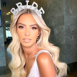 JeVenis Set of 2 Bride Hairband Pearl Earrings Bride To Be Bachelorette Party Bride Crown Tiara Bride Headpiece Bachelorette Party Decorations