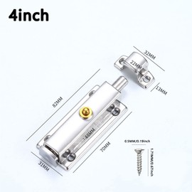 Pack of 2 Bathroom Door Lock, Portable Door Lock for Home, Deadbolt Lock, Black, Silver, Lock Latch Stainless Steel 4 Inch, Latch Door for Bedroom, Cabinets, Garden Gates, Shed Doors