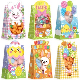 Teenyyou 24 Pcs Easter Treat Boxes Bulk Bunny Cardboard Gift Boxes with Window Easter Eggs Candy Goody Cookie Bakery Bags for Easter Party Favors Supplies Classroom Prizes