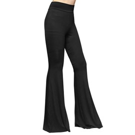 ShopMyTrend SMT Women's High Waist Wide Leg Long Bell Bottom Yoga Pants Large Black