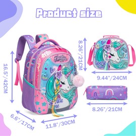 Meetbelify Unicorn Backpacks for Girls School Bag Cute Girls Backpacks Ages 8-10 with Lunch Box Kids Bookbag Set Travel Backpack for Preschool Elementary Students