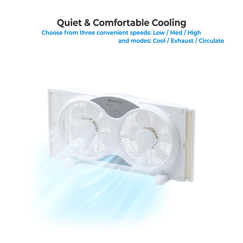 Comfort Zone Twin Window Fan with Remote Control, Removable Cover,