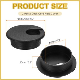 MECCANIXITY 2 Pcs Desk Hole Grommet 2 Inch(50mm), ABS Plastic Round Desk Hole Cover Wire Cable Cord Organizer for Home Office Computer Table Cables, Black