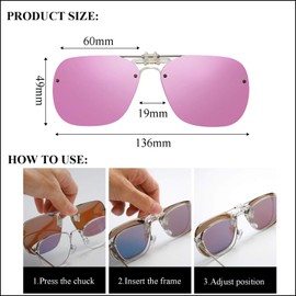 FF FRAZALA Polarized Clip on Sunglasses Over Prescription/Reading Glasses for Men Women Flip Up Clip-on Shades for Driving Fishing (Pink Tinted)