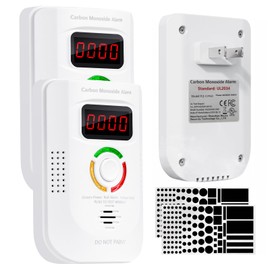 2 Pack Carbon Monoxide Detectors Plug in,Portable Carbon Monoxide Alarm with 2 Pcs LED Light Blocking Stickers,CO Detector with Digital Display,Plug-in CO Monitor,Travel Carbon Monoxide Meter