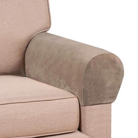 LINGXIYA A Pair Velvet Armrest Spandex Arm Covers,Stretch Armchair Covers for Chairs Couch,Furniture Protector Armchair Slipcovers for Sofa with Twist Pins,Taupe