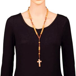 Kuesn 4 Pcs Wooden Beads Rosary Necklaces Handmade Rosaries Wood Rosary Necklaces Beads Christ Jesus Imprint Cross Religious Accessories Christian Prayer Necklaces