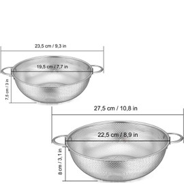 Kitchen Strainer with Handle, 22cm Diameter, 19cm Stainless Steel Pasta Strainer for Draining Pasta, Vegetables and Fruits, Rice, Dishwasher Safe, Set of 2