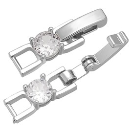 CRAFTYMELODY 10Pcs Fold Over Clasp Brass Cubic Zirconia Extension Clasp Snap Lock Closure End Caps Watch Platinum Jewelry Clasp for Bracelet Necklace DIY Jewelry Making 21.5x5.5x4mm