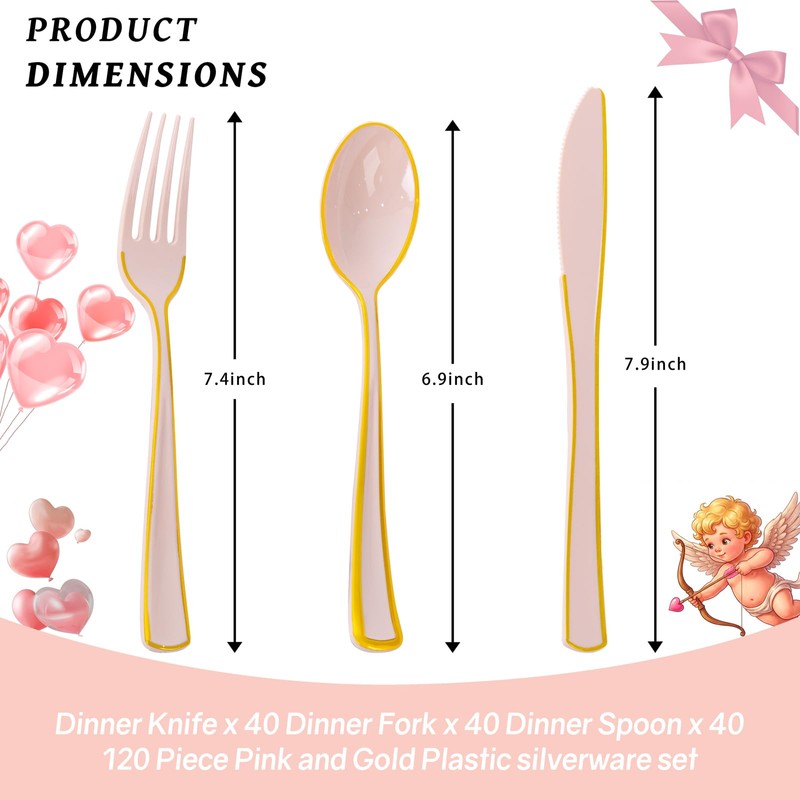 120pcs Pink and Gold Plastic Silverware Disposable Utensils Set