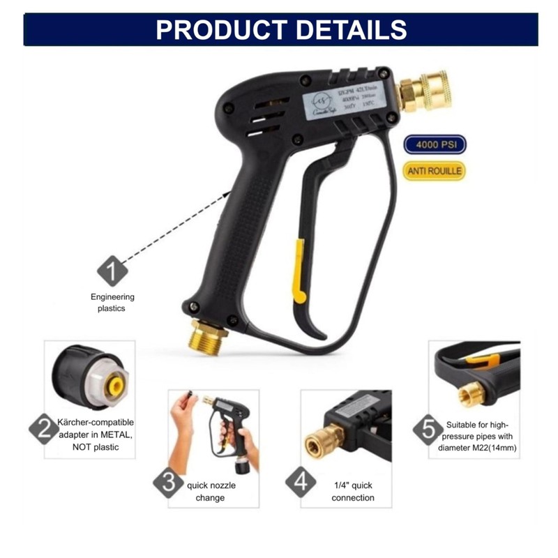 4000 PSI High Pressure Jet Washer Gun with 6 Nozzle