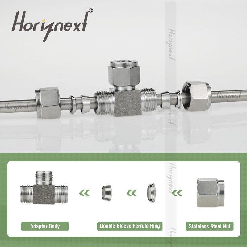 Horiznext stainless steel 304 tee compression fitting to connect 3/8