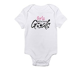 TeeNow - Girls/Guys gotta have Goals! - Soccer Sports Baby/Infant, Onesie/Bodysuit, Boy/Girl Unisex, Short Sleeve (3-6 Months, White Girls)