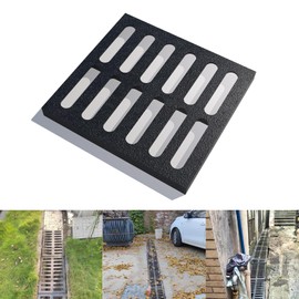 Cast Iron Drain Grate, 12 * 12in Outdoor Drain Cover, B125 Class Ductile Iron Channel Drainage Grates, Heavy Duty Sewer Grate,Black Square Drain Grate for Yard,Driveway,Concrete Floor.