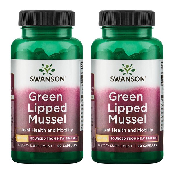 Swanson Green Lipped Mussel (Freeze-Dried) - New Zealand Joint Health & Mobility Supplement - Natural Formula May Support Heart Health & Digestive Function - (60 Capsules, 500mg Each) 2 Pack