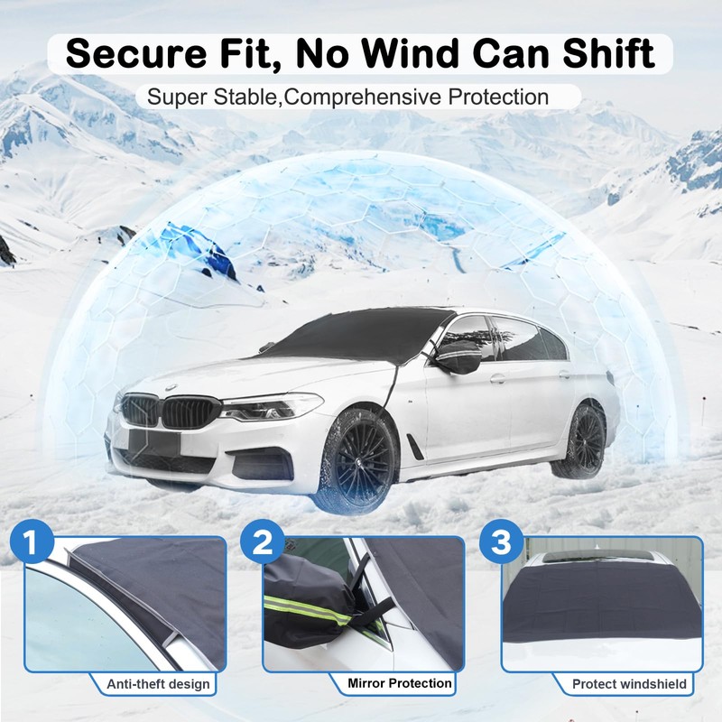 DooGooCoo [Upgraded 7-Layer Car Windshield Snow Cover, [Efficient Winter Protection]