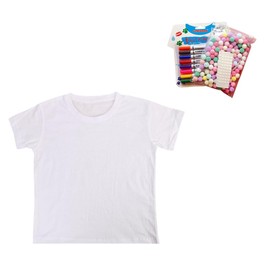 DIY T-Shirt Creation Set with Pure Tee, Marker Pen, Pompoms, Dot Stickers and Thread for Handicraft Unleash Your Creativity (US, Alpha, Medium, Regular, Regular, White)