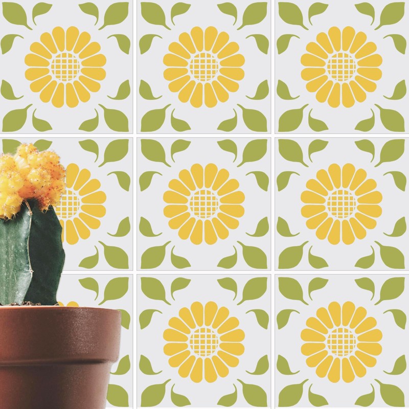 9-Pack Reusable Wall Floor Tile Stencils 8x8 Inches Spanish Stencils