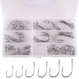 85pcs Stainless Steel Fishing Hooks Kit Large Game Suicide Squid Beak Fishing Hooks Saltwater Circle Hooks with Fishing Accessories Box