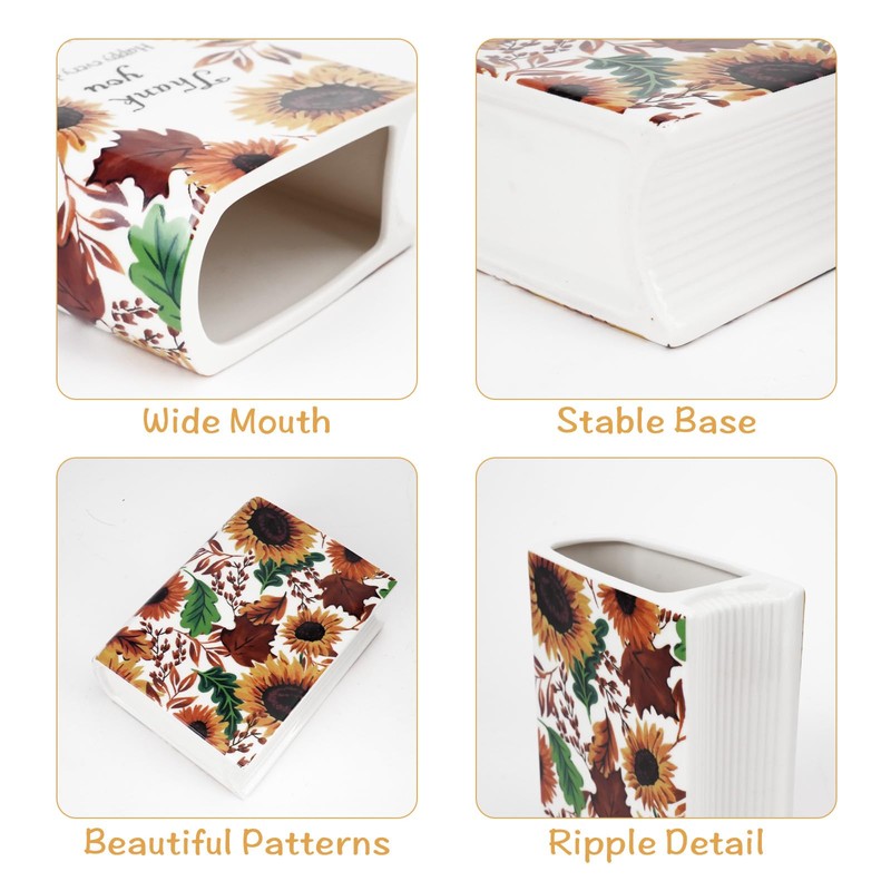 IBEQUEM Ceramic Book Vase, Multifunctional Desktop Ceramic Vase, Ceramic Book