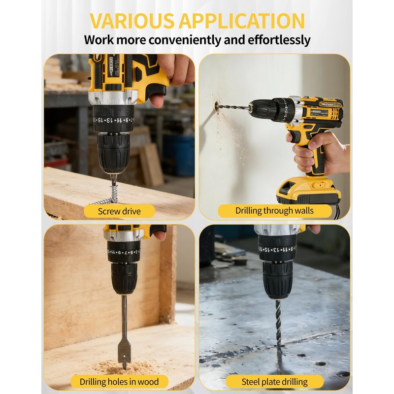 21V Cordless Drill Driver Kit, 25+1 Clutch, 2 Batteries &