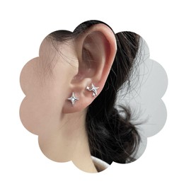 YienDoo Tiny Stars Earrings Studs Vintage Silver Star Earrings Statement Charm Asymmetric Star Stud Earrings Minimalist Small Star Earrings Jewelry for Women