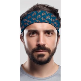 Duwoni Sports Headbands for Men, Moisture Wicking Workout Headband, Sweatband Headbands for Running,Cycling,Football,Yoga,Tennis,Hiking,Hairband for Women and Men (Bicycles)
