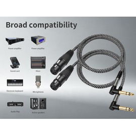 SZLliyxs 2 Pack Right Angle 6.35mm TRS to XLR Female,3FT, Right Angle 1/4" TRS to XLR 3Pin Female,Braided Shield for Speakers, Stage, DJ and More, DI Box Keyboard to Mixer