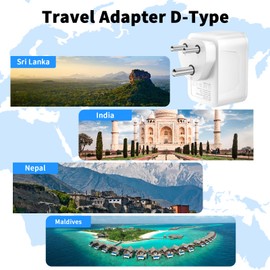 5-in-1 Travel Adapter, India Adapter, India Socket, Type D Plug Adapter with 1 AC & 2 USB-C & 2 USB-A (3.4A), 3-Pin Travel Plug Type D for Sri Lanka, India, Nepal, Maldives